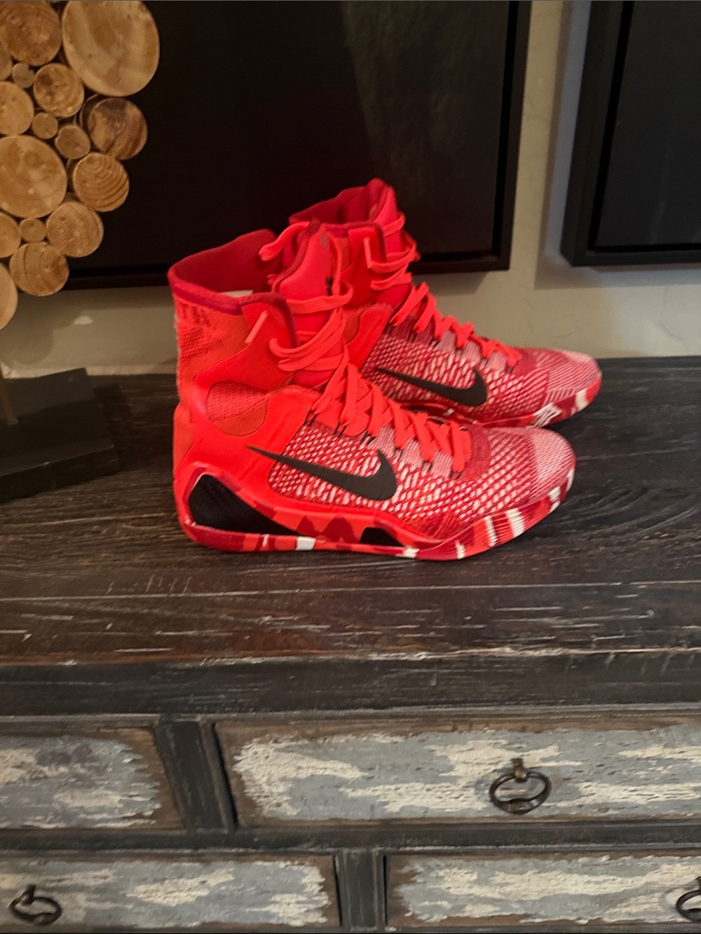 Nike Kids Red High-Top Basketball Sneakers with Black Swoosh - Picture 3 of 5